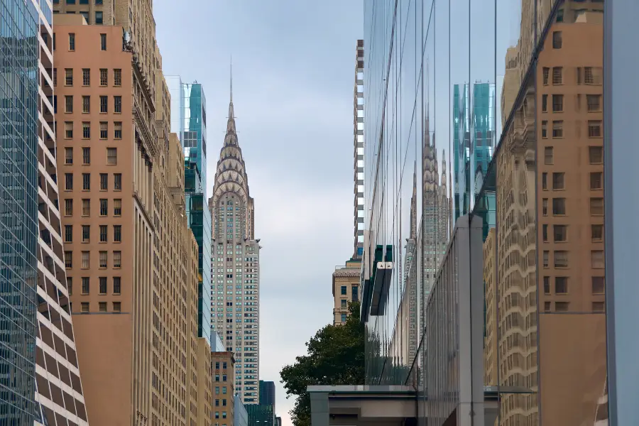 View of Midtown Manhattan in New York City with Landmark Skyscraper Chrysler Building
