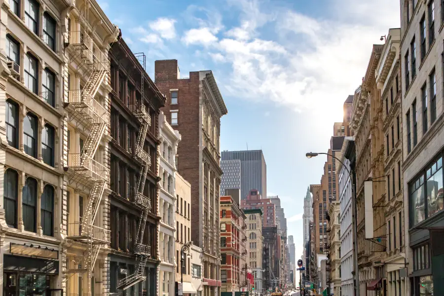 View of Midtown Manhattan in New York City with Landmark Skyscraper Chrysler Building